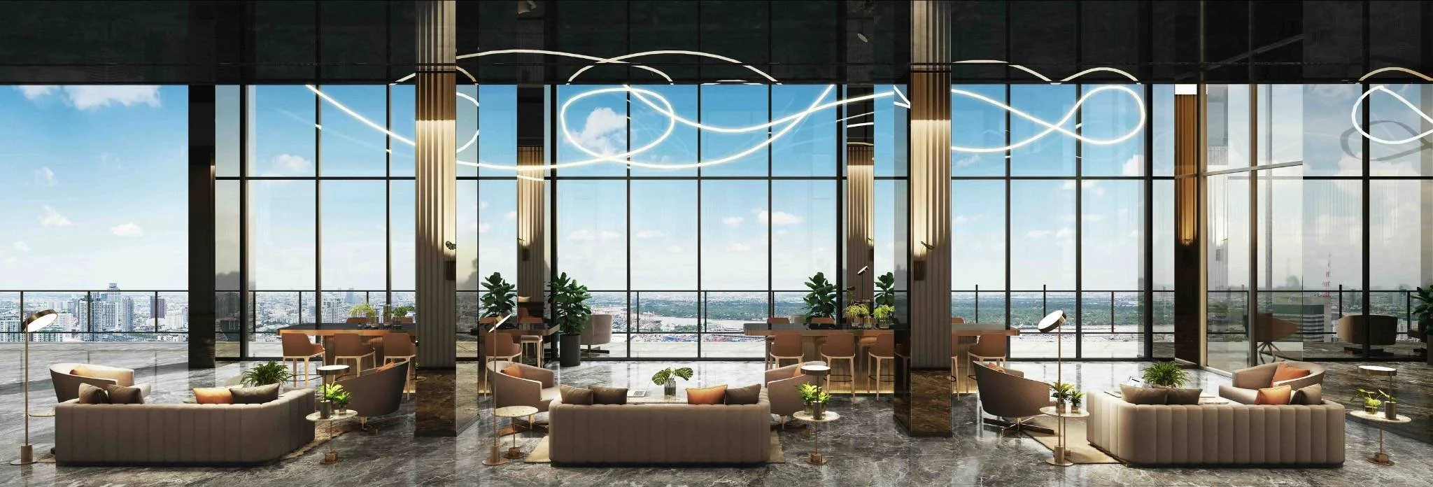 Ideo Sukhumvit Rama 4 Bangkok – sky lounge with panoramic views over Bangkok skyline.