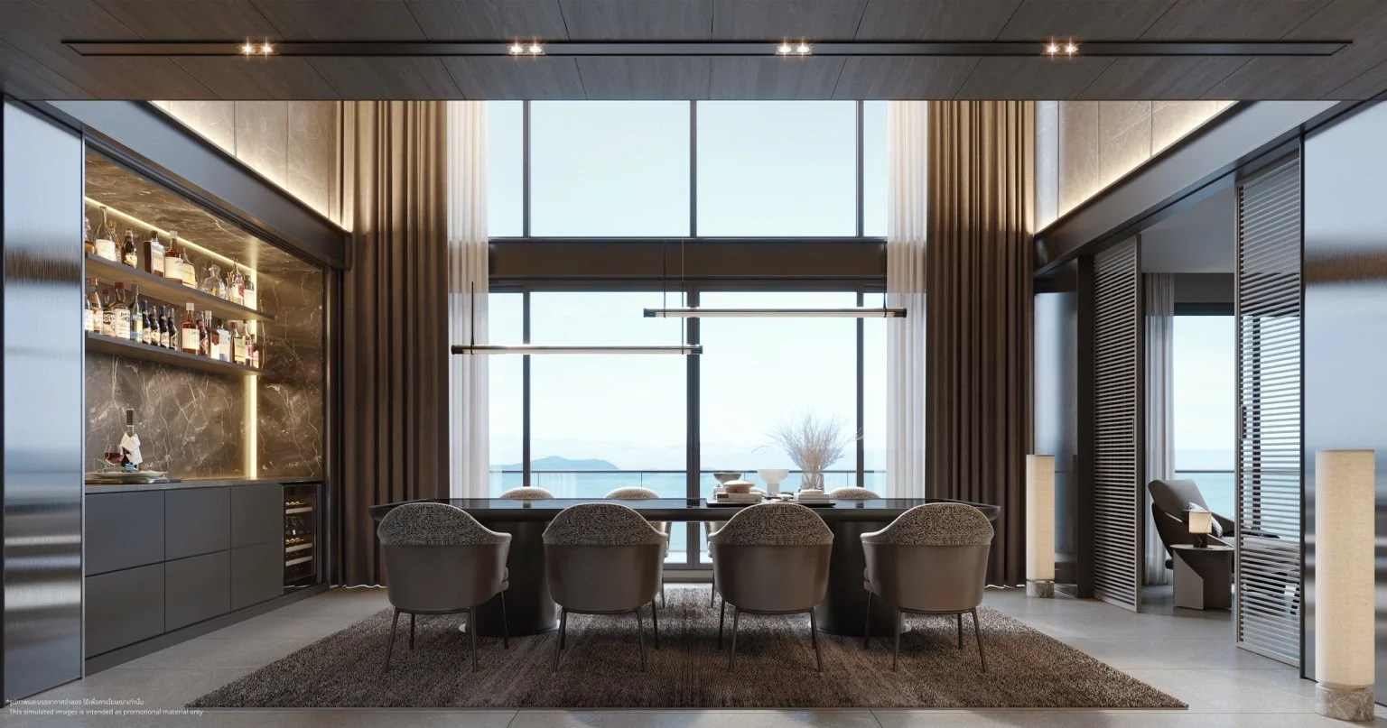 Penthouse dining area with open-plan layout and sea view at The Panora Estuaria Pattaya.
