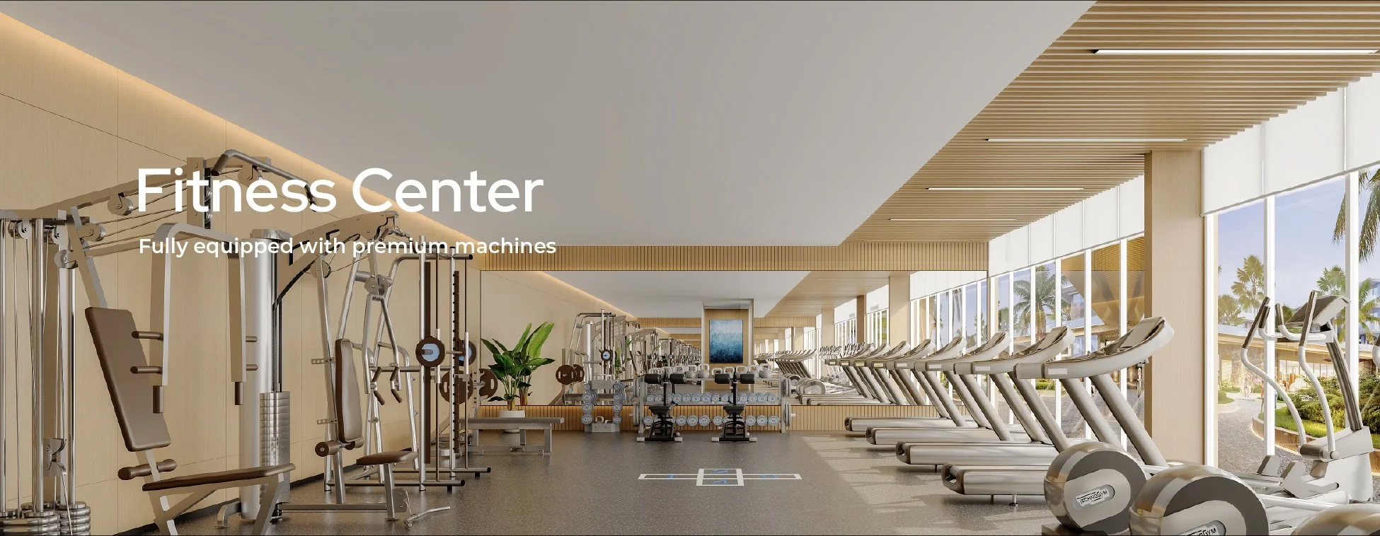 Modern fitness centre at Ayana Heights Phuket with premium gym equipment and panoramic windows