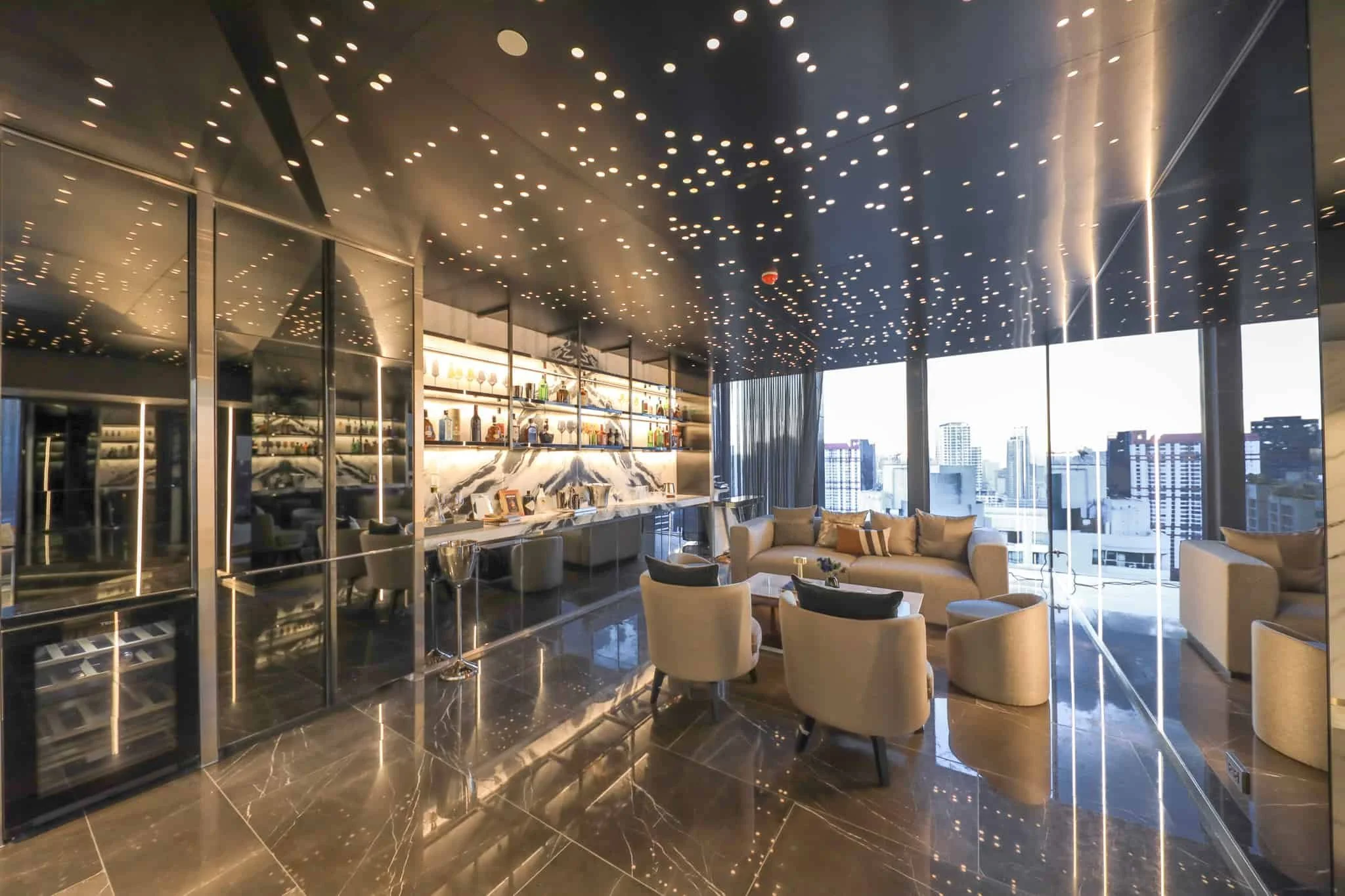 Sky lounge bar with city views at Park Origin Phayathai Bangkok.