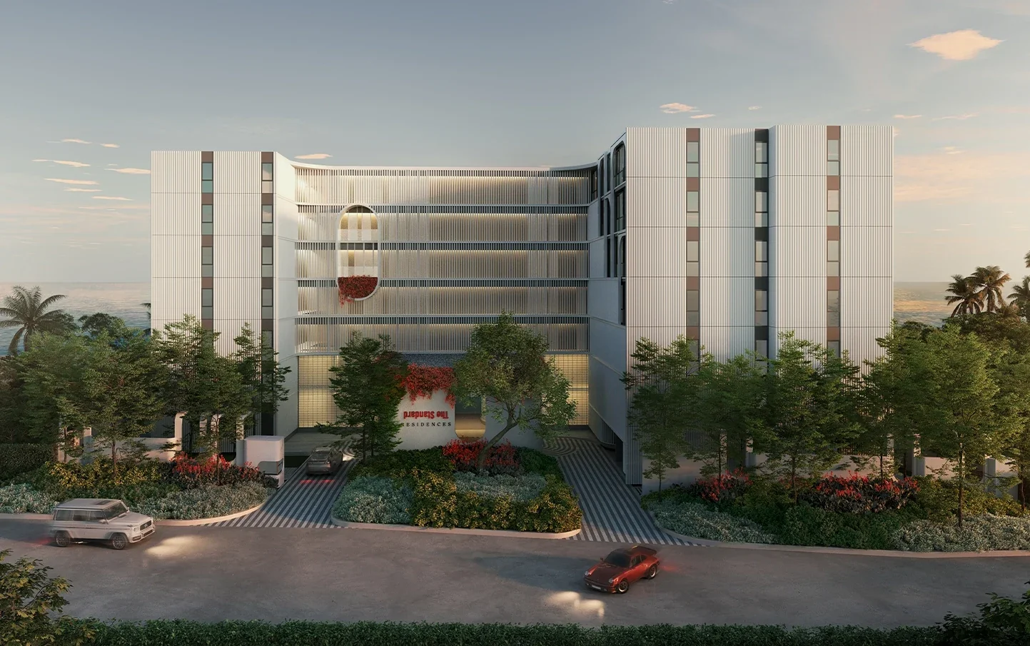 The Standard Residences Hua Hin main entrance with contemporary architecture and landscaped gardens.