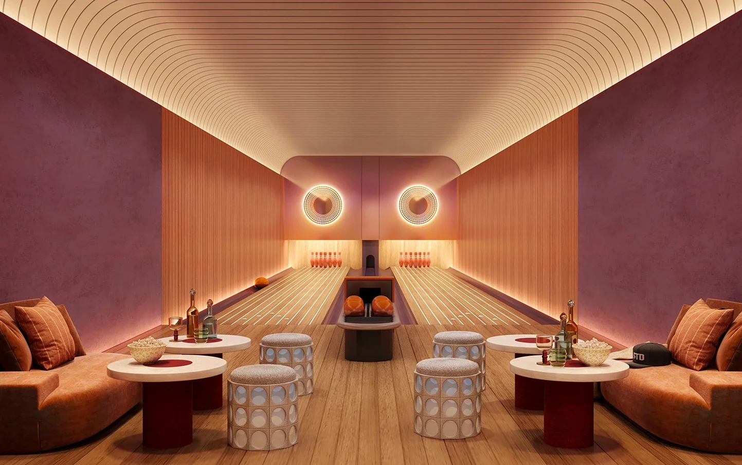 Retro-inspired private bowling lounge at The Standard Residences Hua Hin.