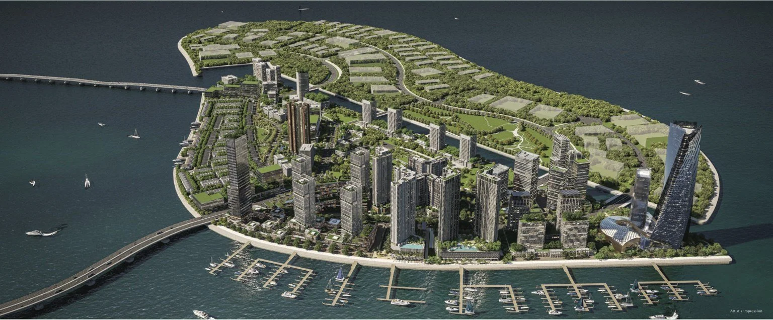 Aerial masterplan view of Andaman Island waterfront district in Penang.