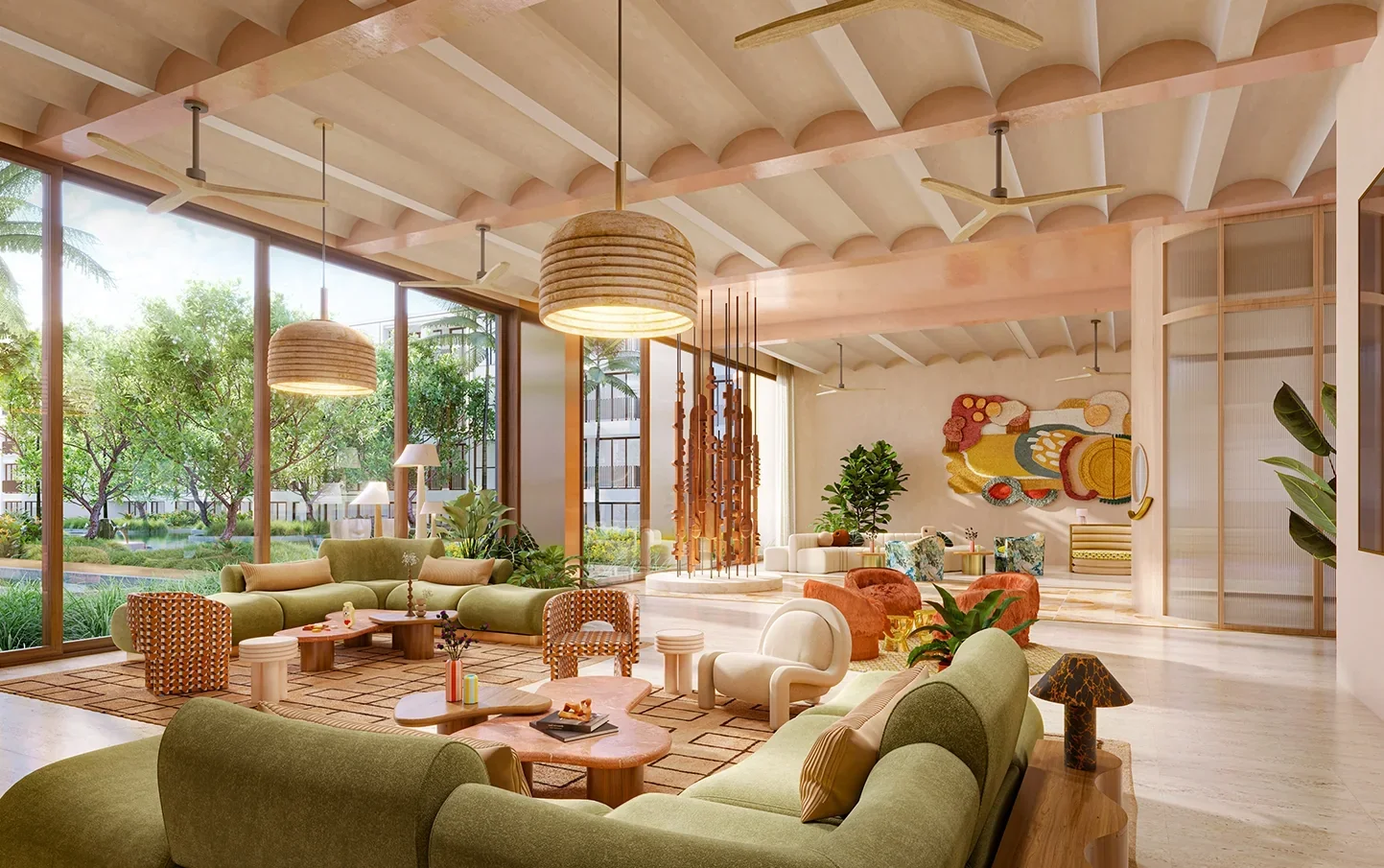 Residents’ lounge at The Standard Residences Hua Hin with contemporary interiors and garden views.