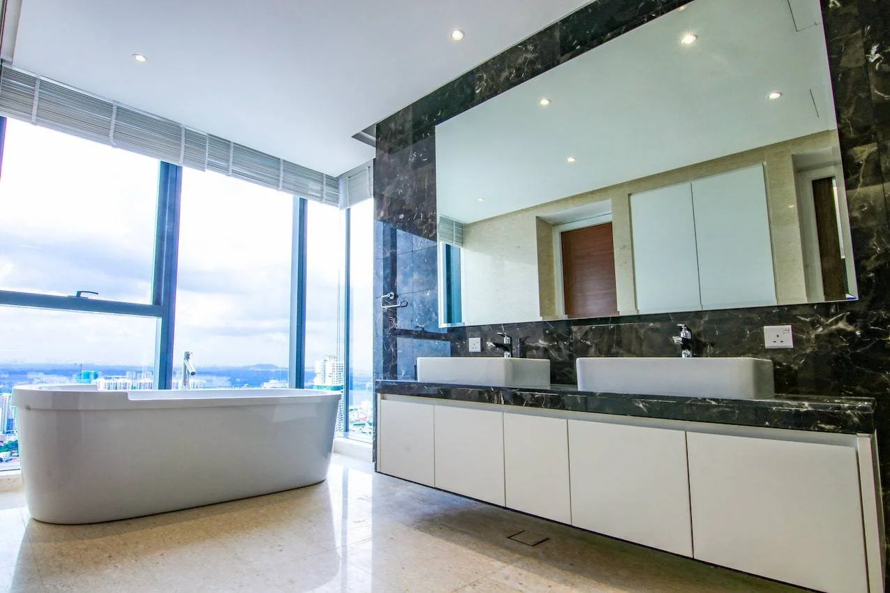 Luxury master bathroom with freestanding tub at The Astaka Johor Bahru.