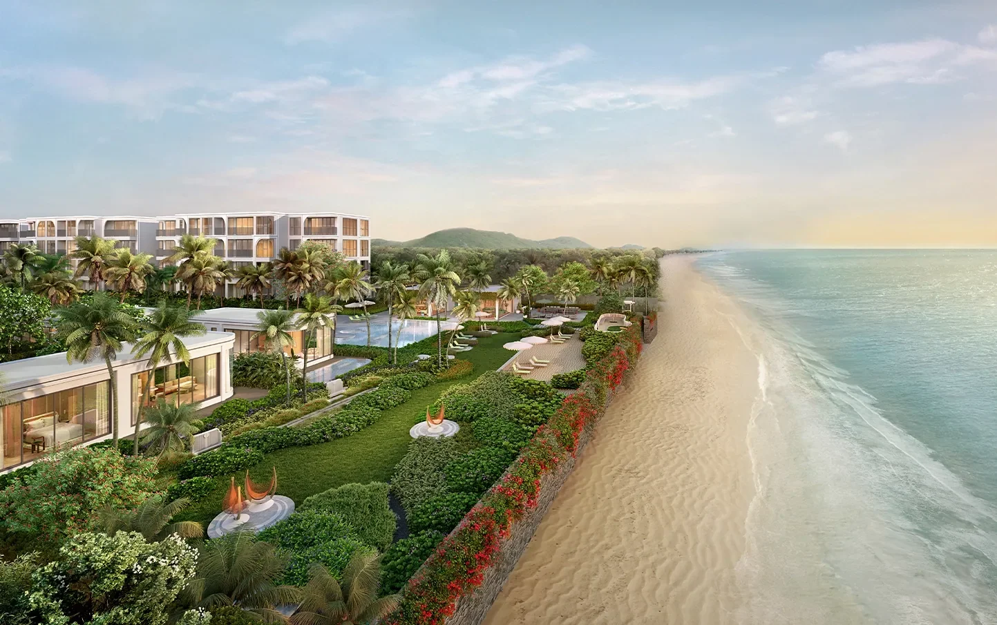 

Beachfront view of The Standard Residences Hua Hin with private beach access and landscaped gardens.