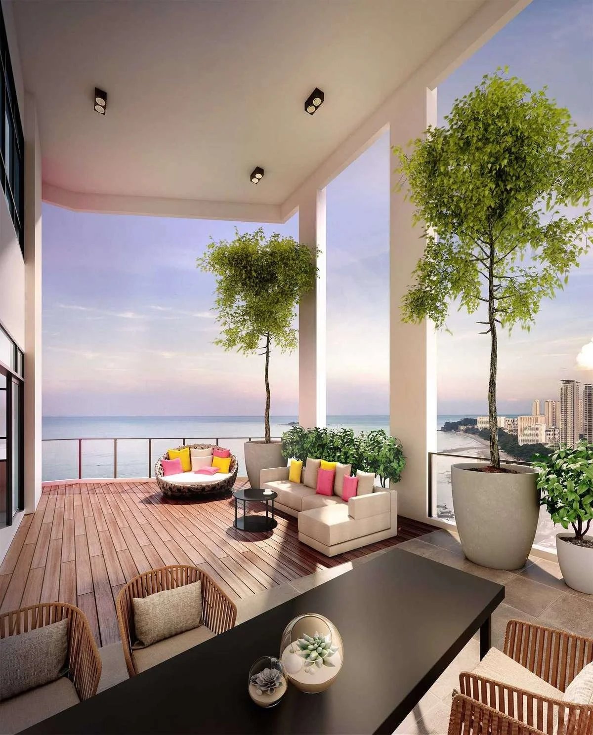 Landscaped sky garden at Blossom Suites, featuring greenery and shared outdoor relaxation spaces.