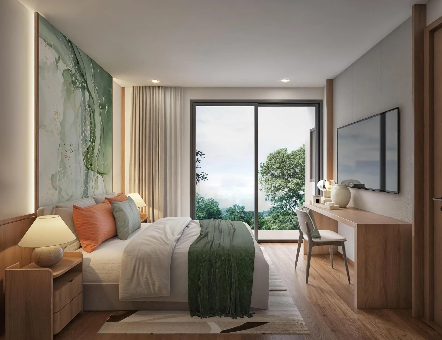 Duplex bedroom with modern finishes at VIP Tropika Phuket.