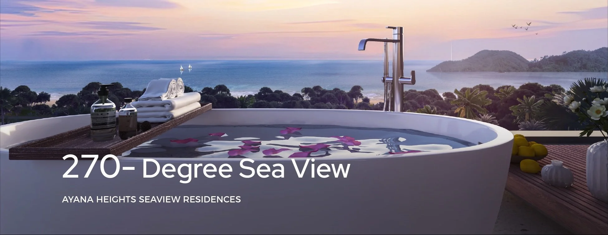 Bathtub with 270-degree sea view at Ayana Heights Seaview Residences in Phuket, Thailand