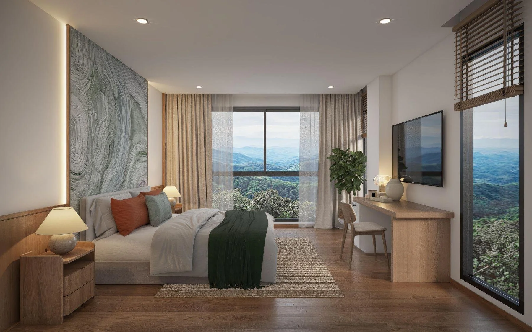 Bedroom interior in VIP Tropika condominium suite Phuket.