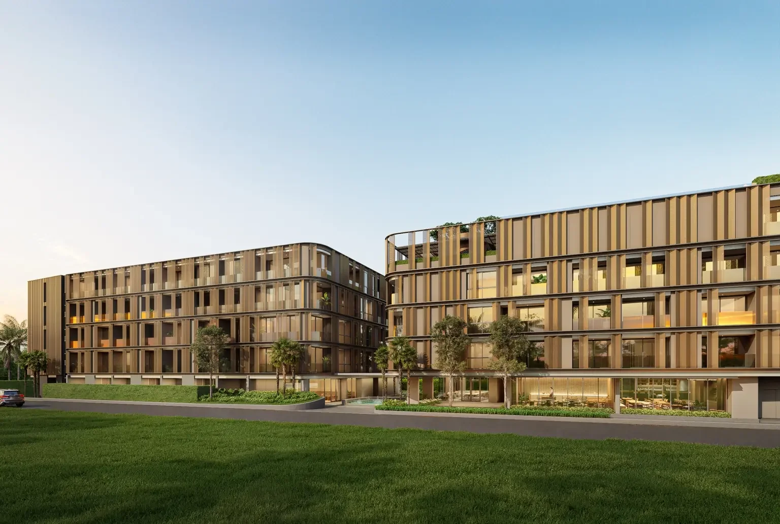 Exterior view of The Zero Nai Yang low-rise condominium development in Nai Yang, Phuket.