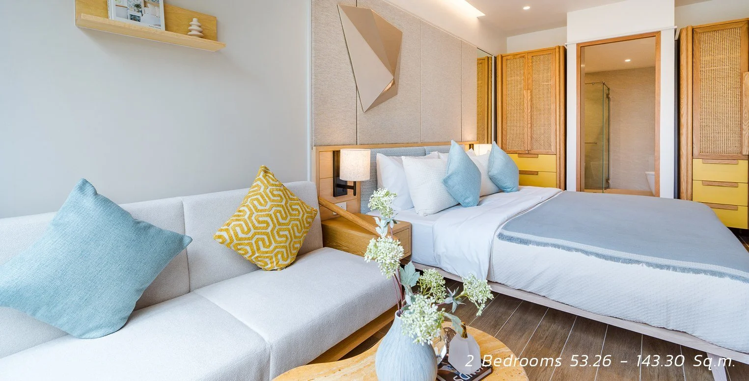 SASA Hua Hin two-bedroom condo bedroom with contemporary coastal-style interior.