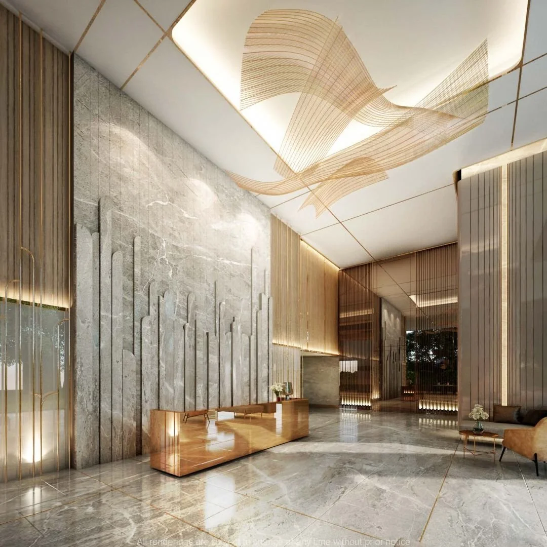 Luxury lobby and reception area at Park Origin Phayathai condominium.