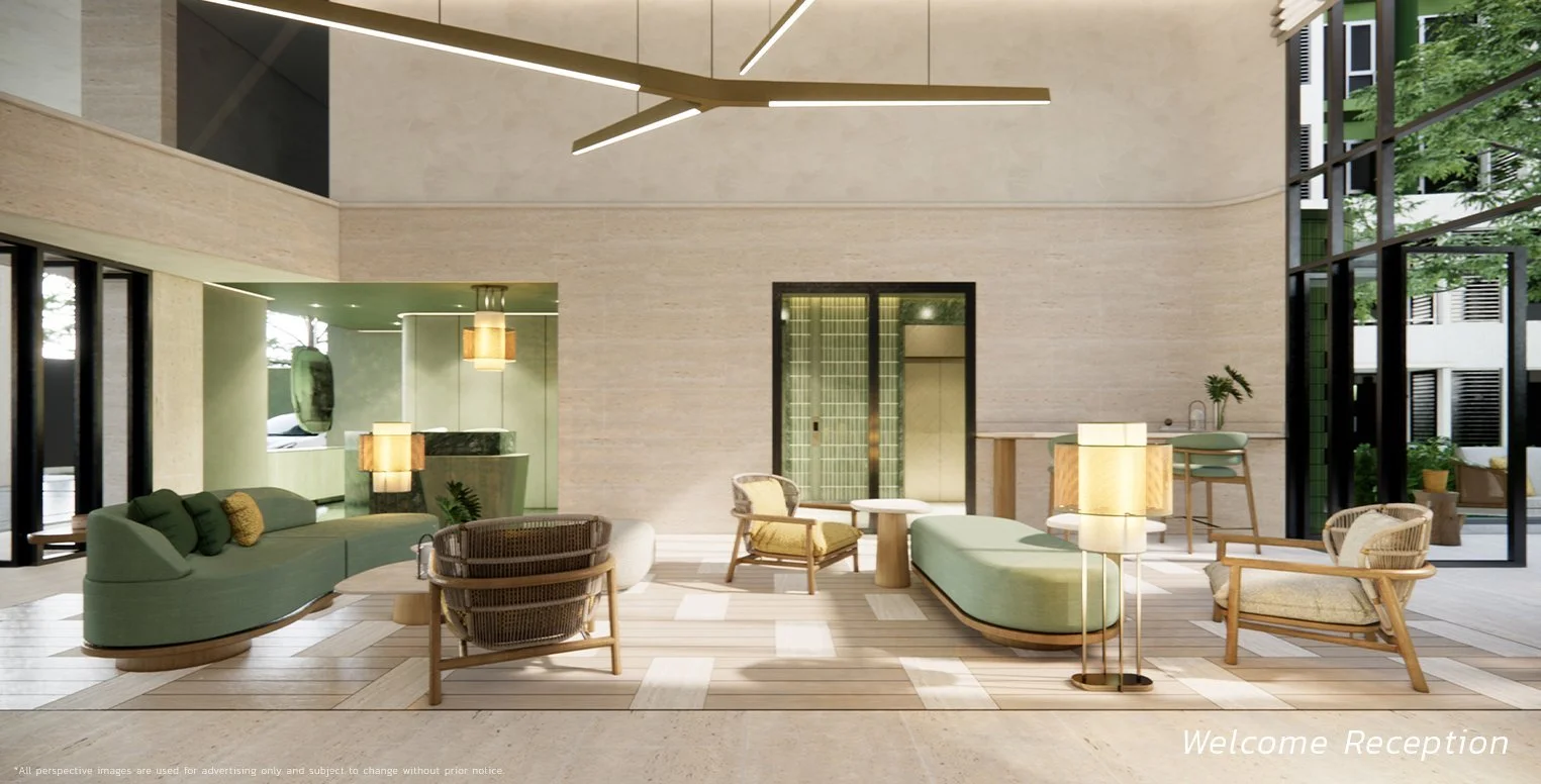 Double-height welcome reception lounge at SASA Hua Hin.