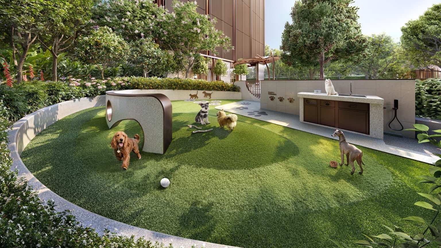 Pet playground with secure landscaped area at Widen by Sansiri.