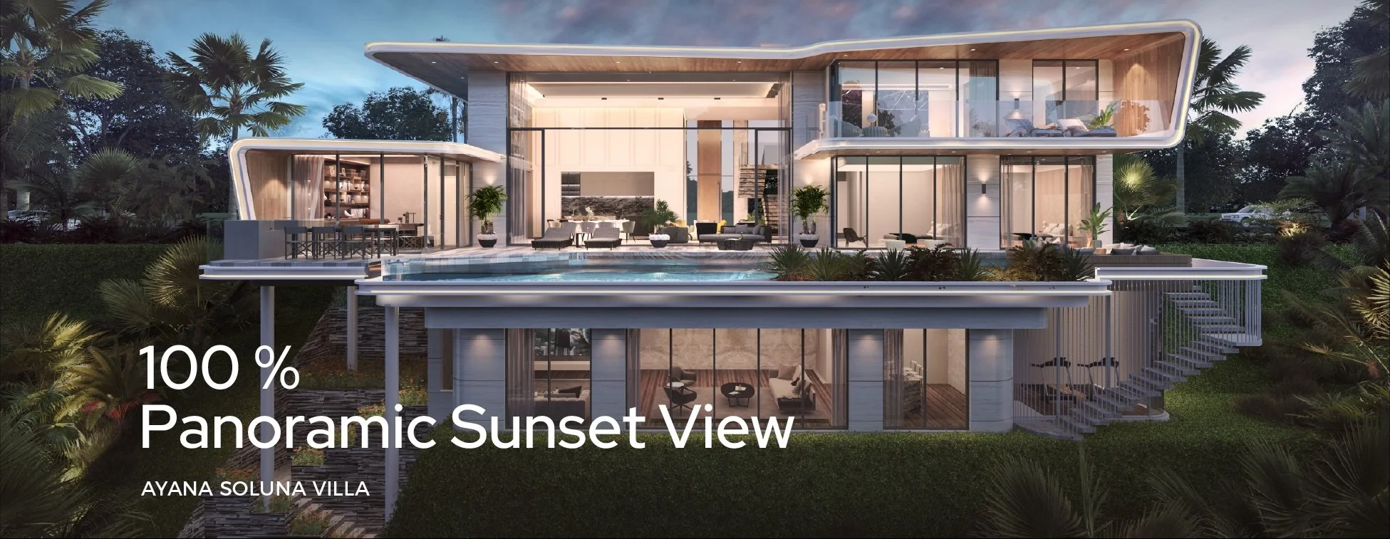 Ayana Soluna Villa with panoramic sunset views, contemporary design, and hillside layout in Phuket