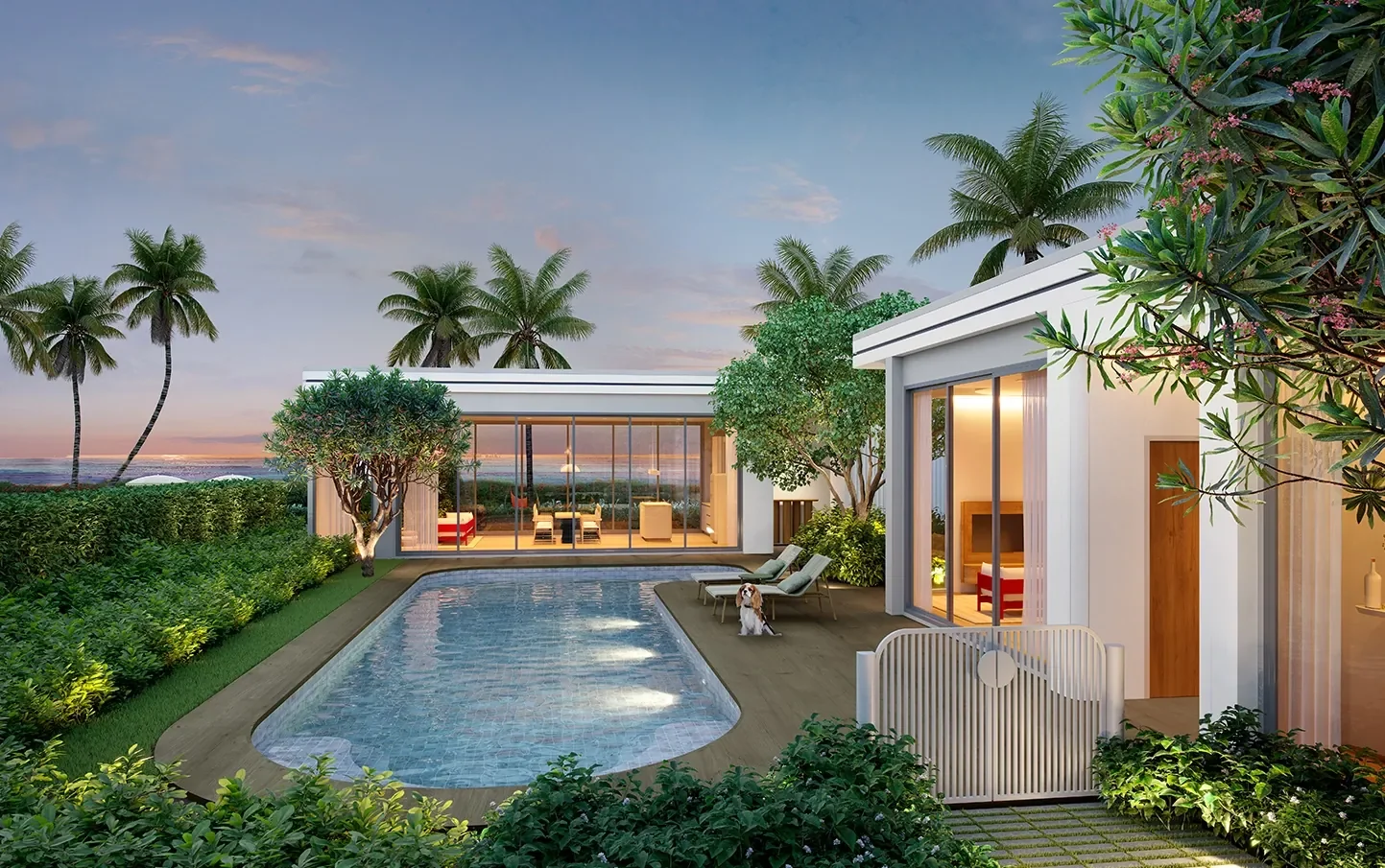 Private pool villa at The Standard Residences Hua Hin with tropical gardens and beachfront setting.