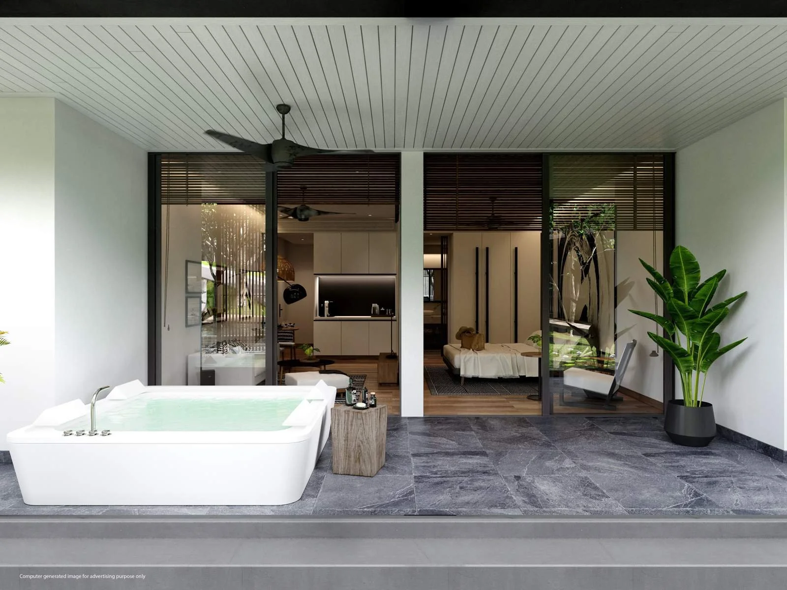 Room terrace with oversized jacuzzi bath at MGallery Residences MontAzure.