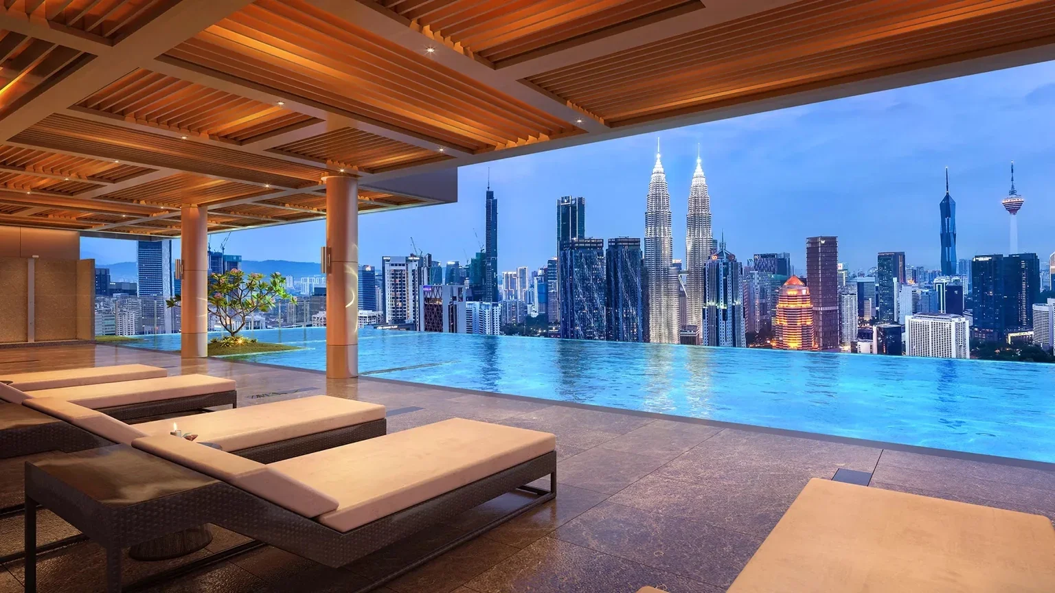 Infinity pool at Lofthill Residence with KLCC skyline.