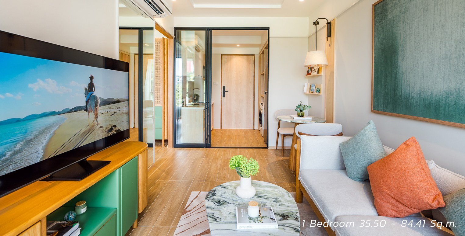 SASA Hua Hin one-bedroom condo with open-plan living and dining area.