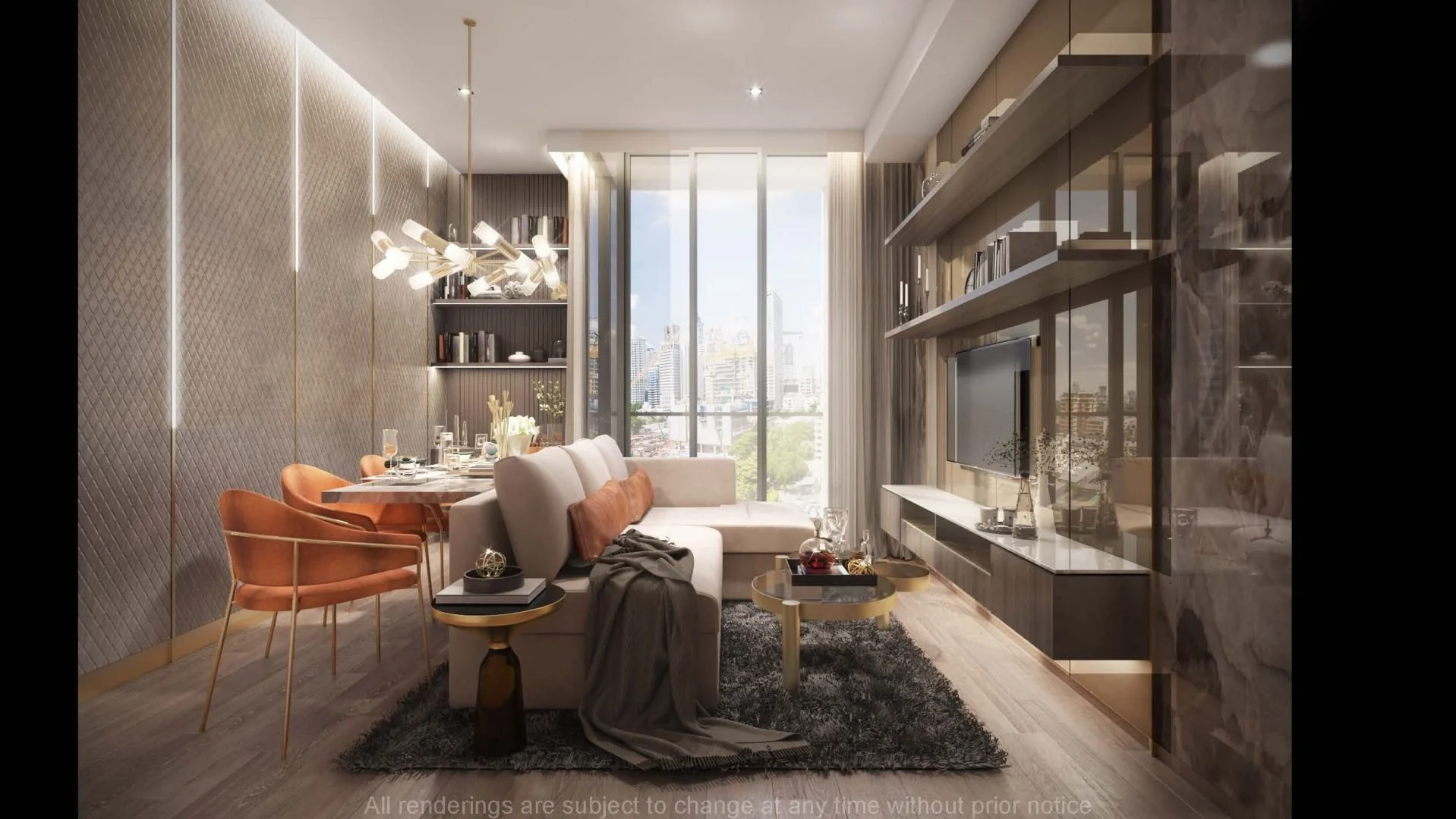 Living and dining show unit interior at Park Origin Phayathai Bangkok.