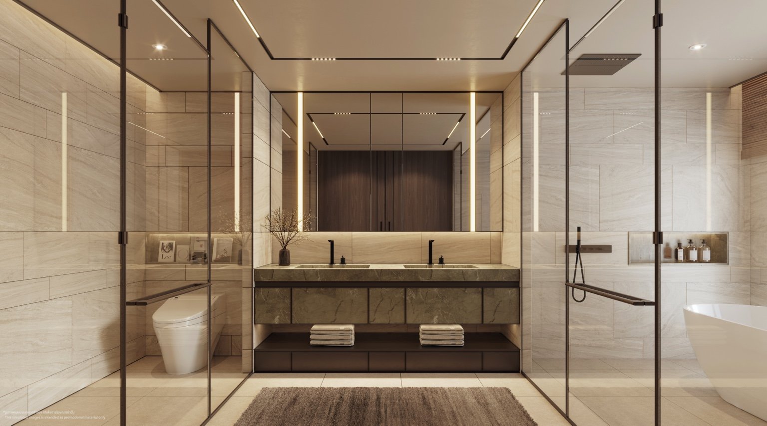 Penthouse master bathroom with freestanding bath at The Panora Estuaria Pattaya.