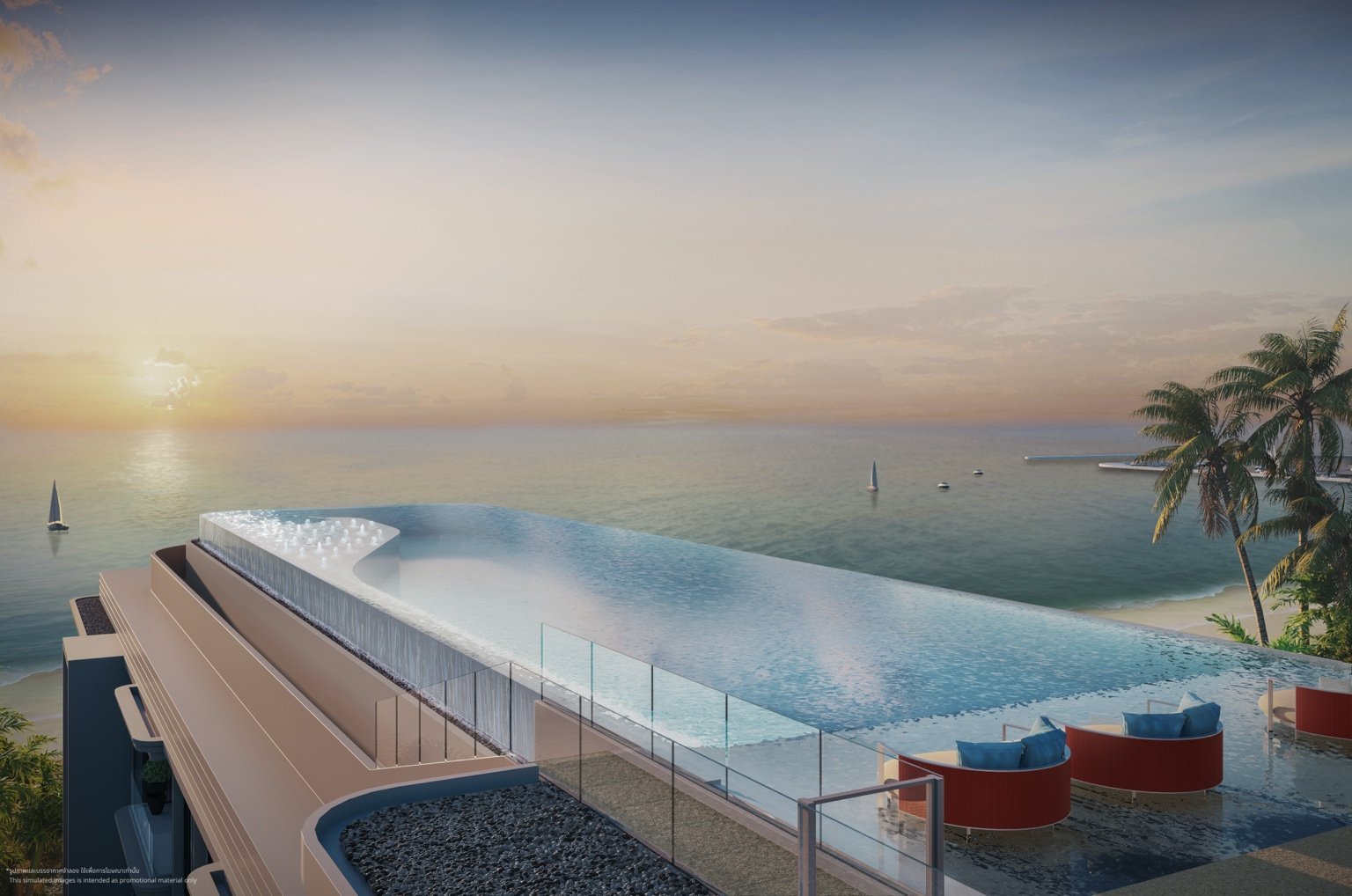 Sunset sea view from the sky pool at The Panora Estuaria.