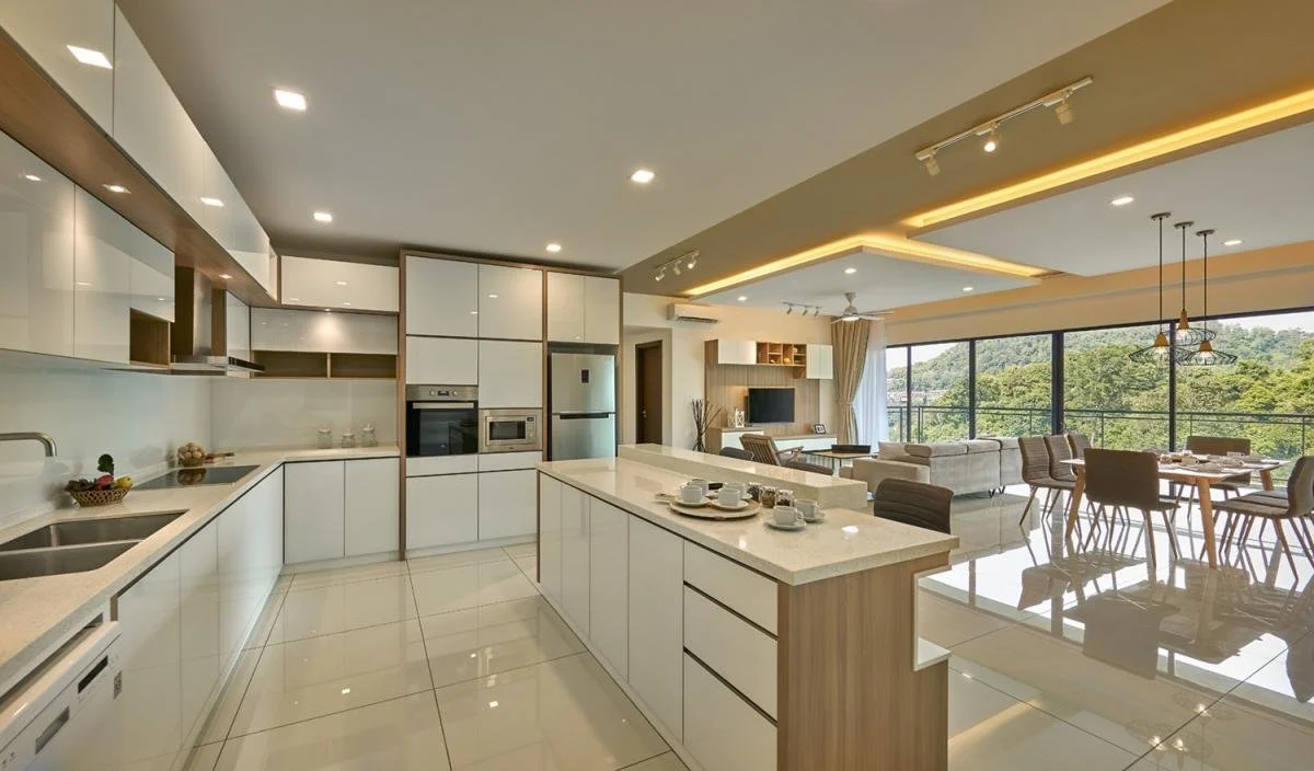 Modern kitchen in Alila² Penang Type B1 unit with integrated appliances and central island.