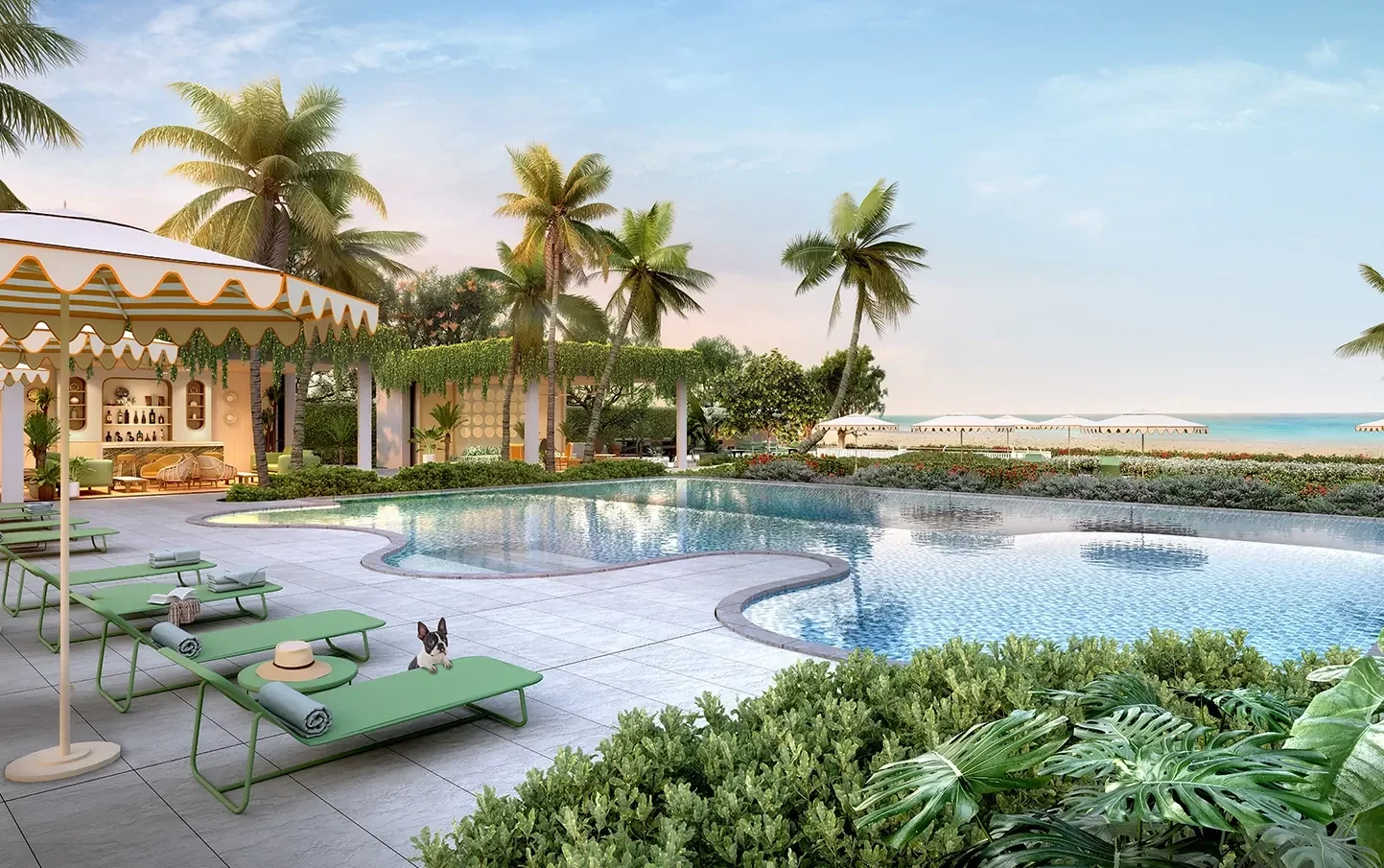 Beachfront swimming pool and pavilion at The Standard Residences Hua Hin.