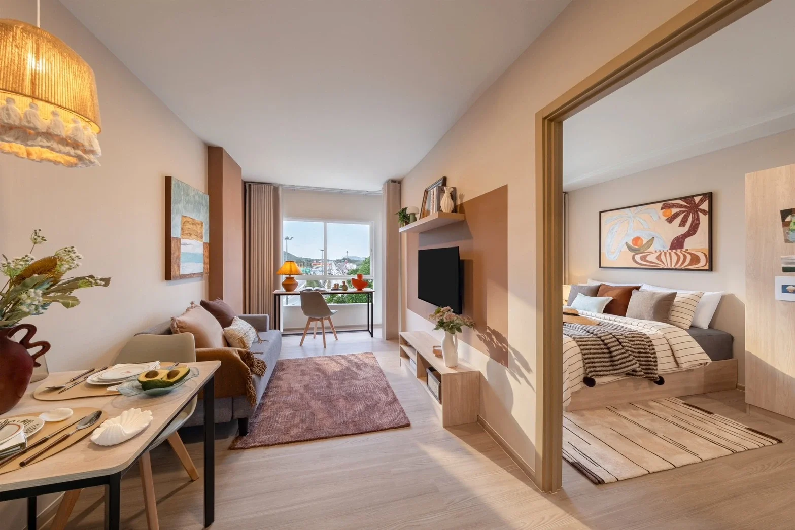 One-bedroom condominium at Hub Hua Hin with separate bedroom, living and dining areas.