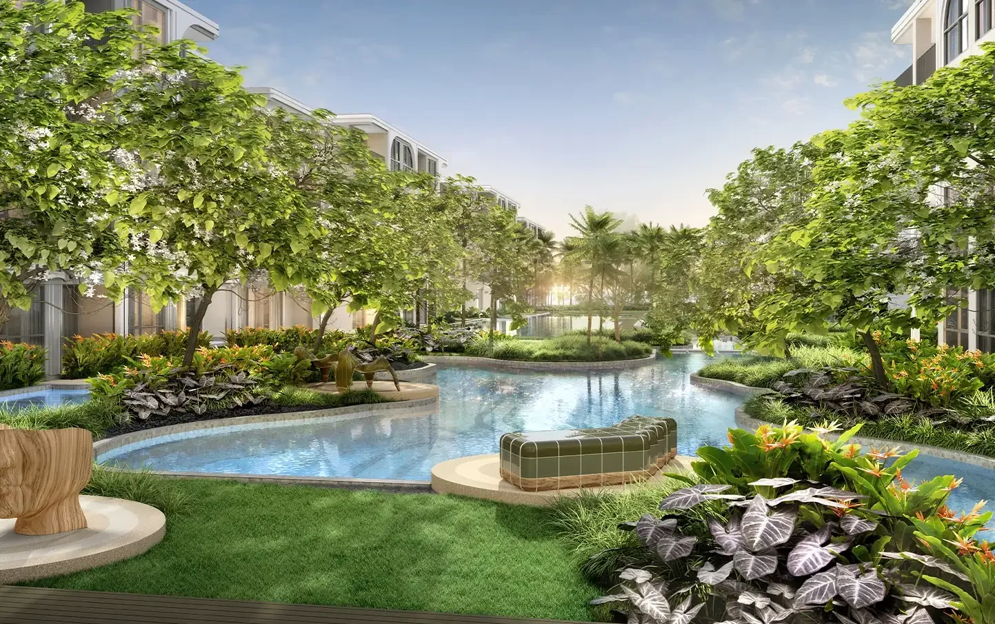 Tropical landscaped swimming pool and gardens at The Standard Residences Hua Hin.