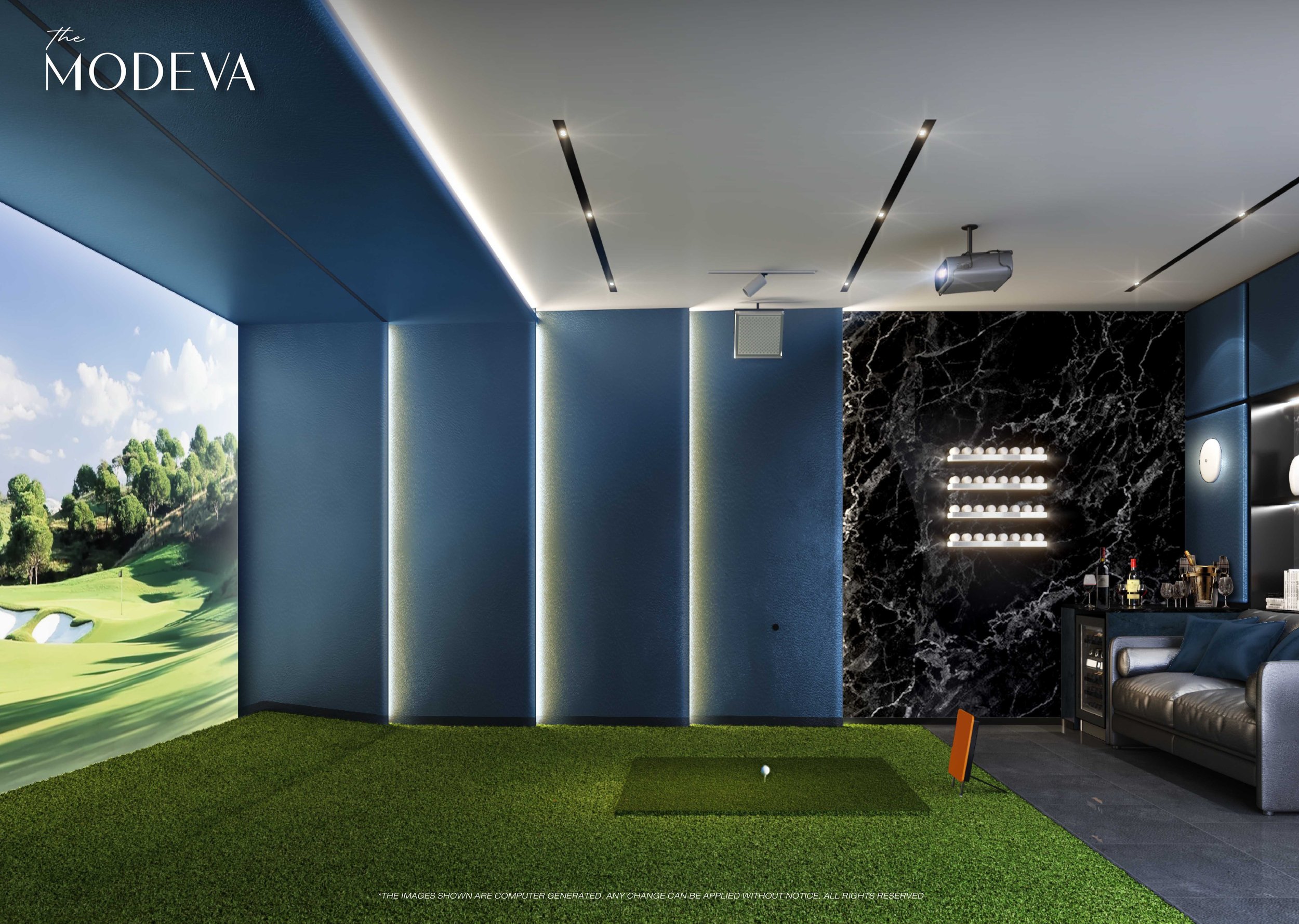 Indoor golf simulator facility at The Modeva Phuket residential condominium.