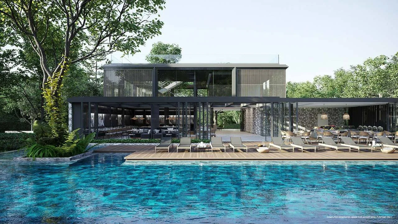 Poolside loungers beside pool at MGallery Residences MontAzure.