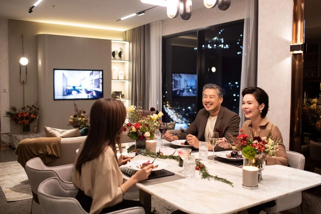 Residents dining with city views at Coco Parc Dusit-branded luxury condominium in Bangkok.