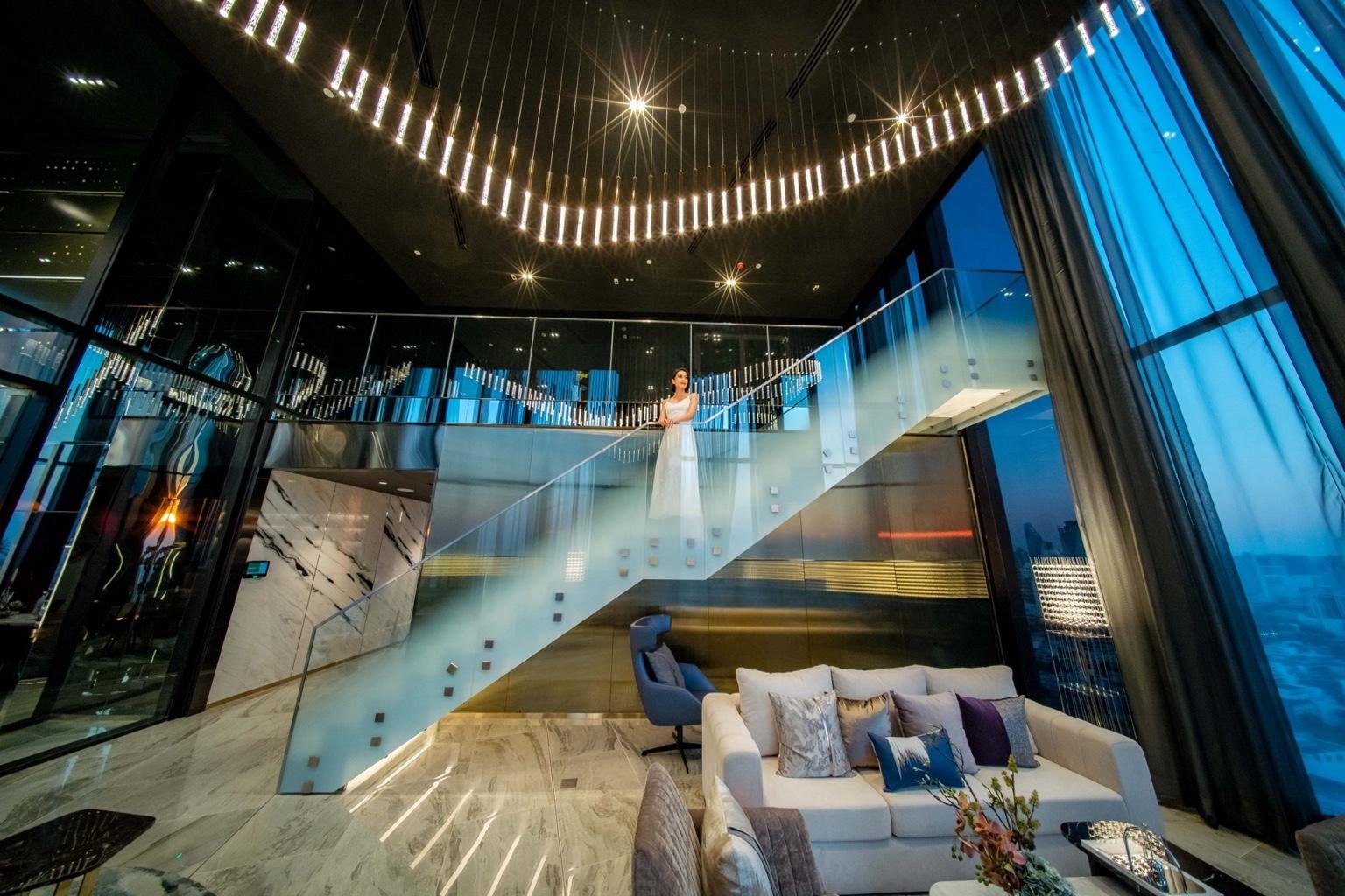 Sky lounge terrace seating and social space at Park Origin Phayathai.