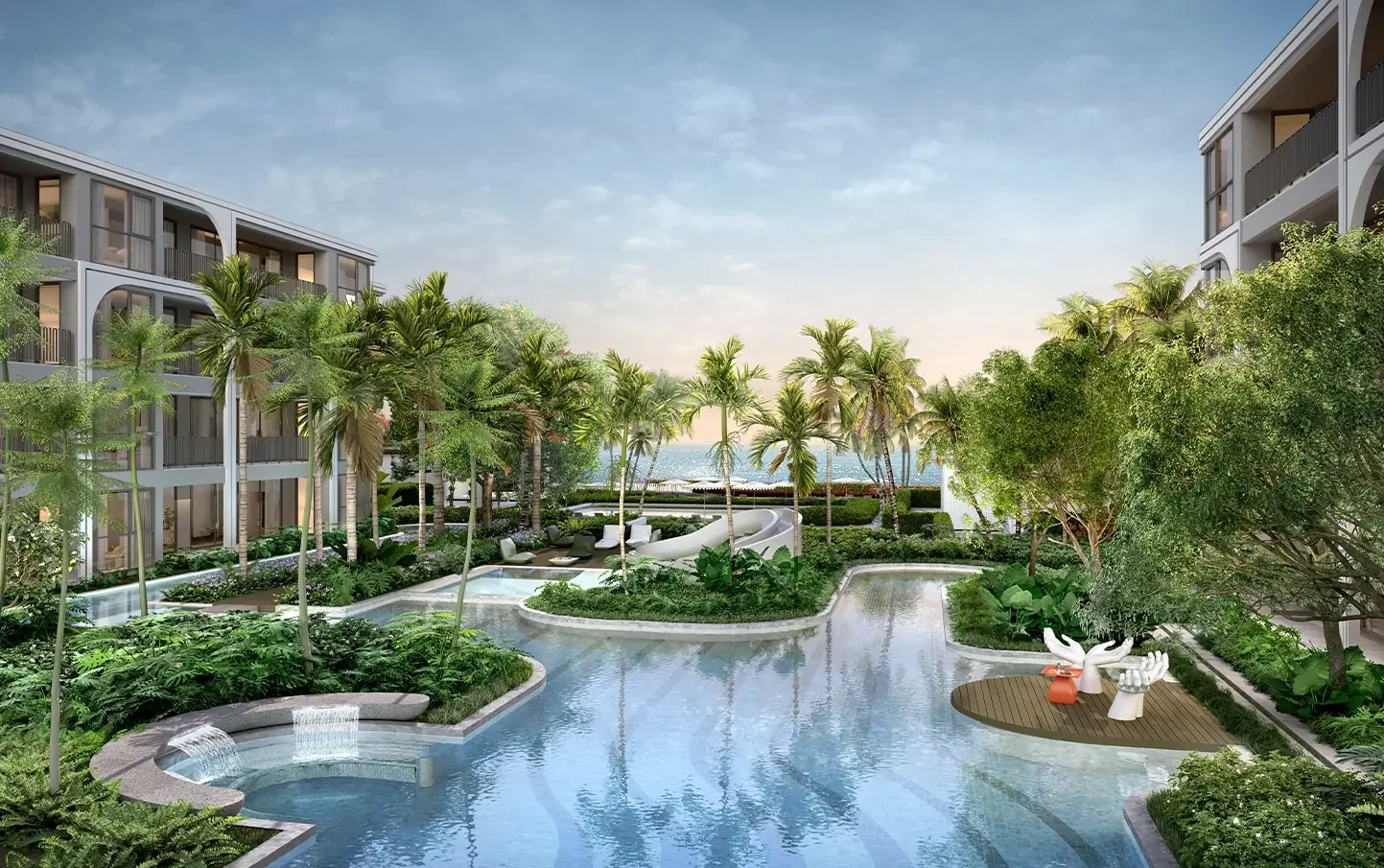 Landscaped swimming pool at The Standard Residences Hua Hin overlooking the beachfront.