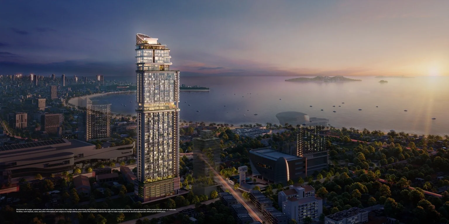 Once Wongamat exterior overlooking Pattaya Bay and coastline.