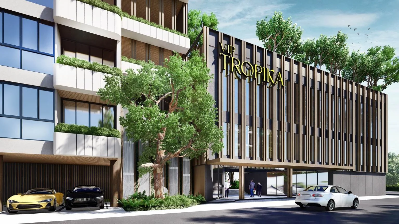 Exterior view of VIP Tropika condominium buildings in Phuket.
