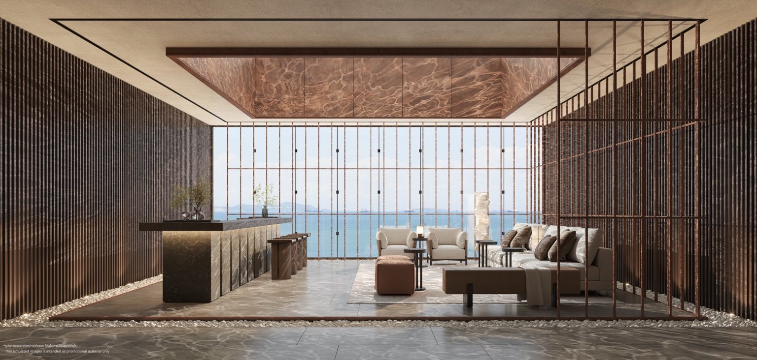 Onsen sky lounge with panoramic sea views at The Panora Estuaria.