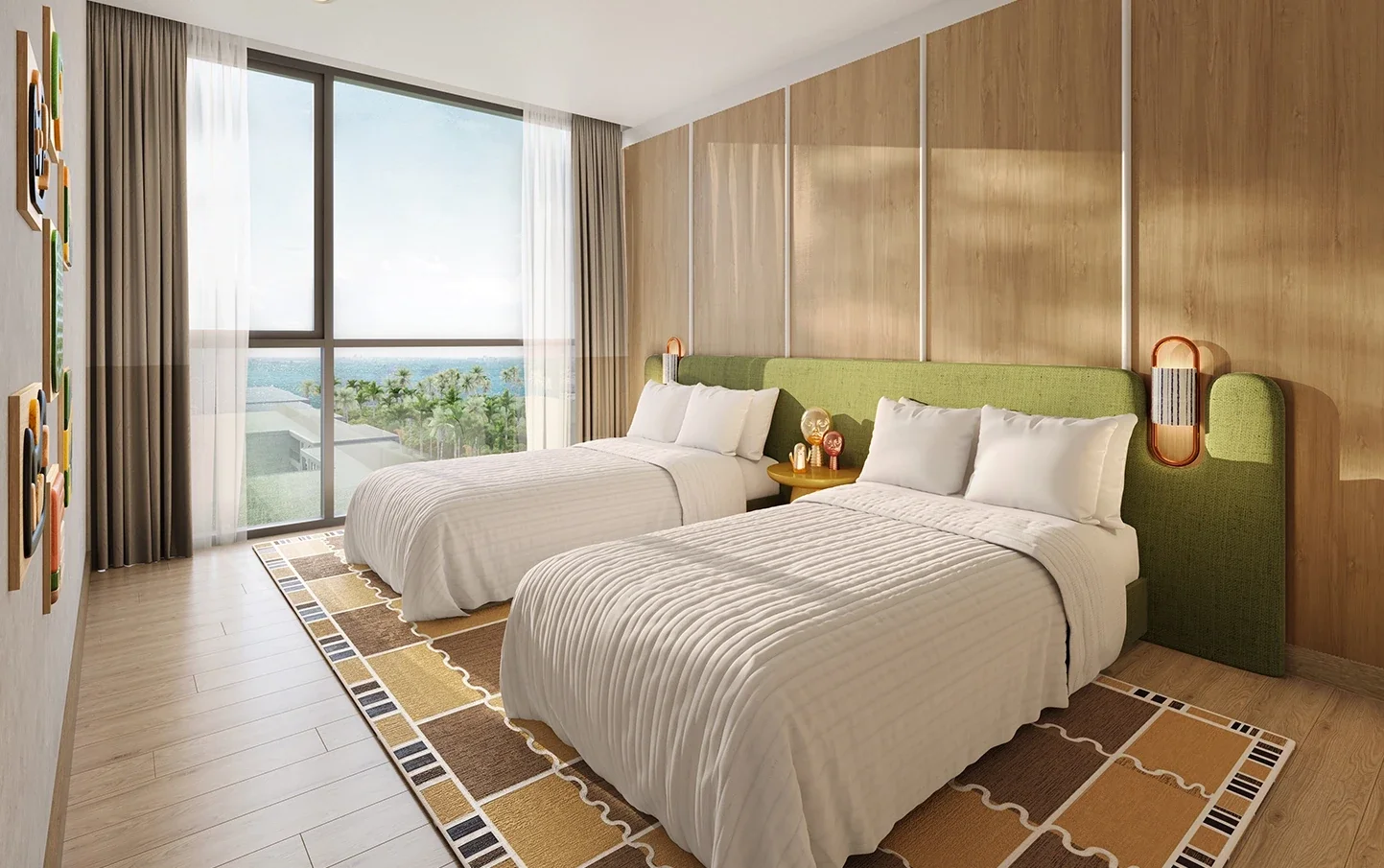 Bedroom at The Standard Residences Hua Hin with contemporary interiors and sea views.