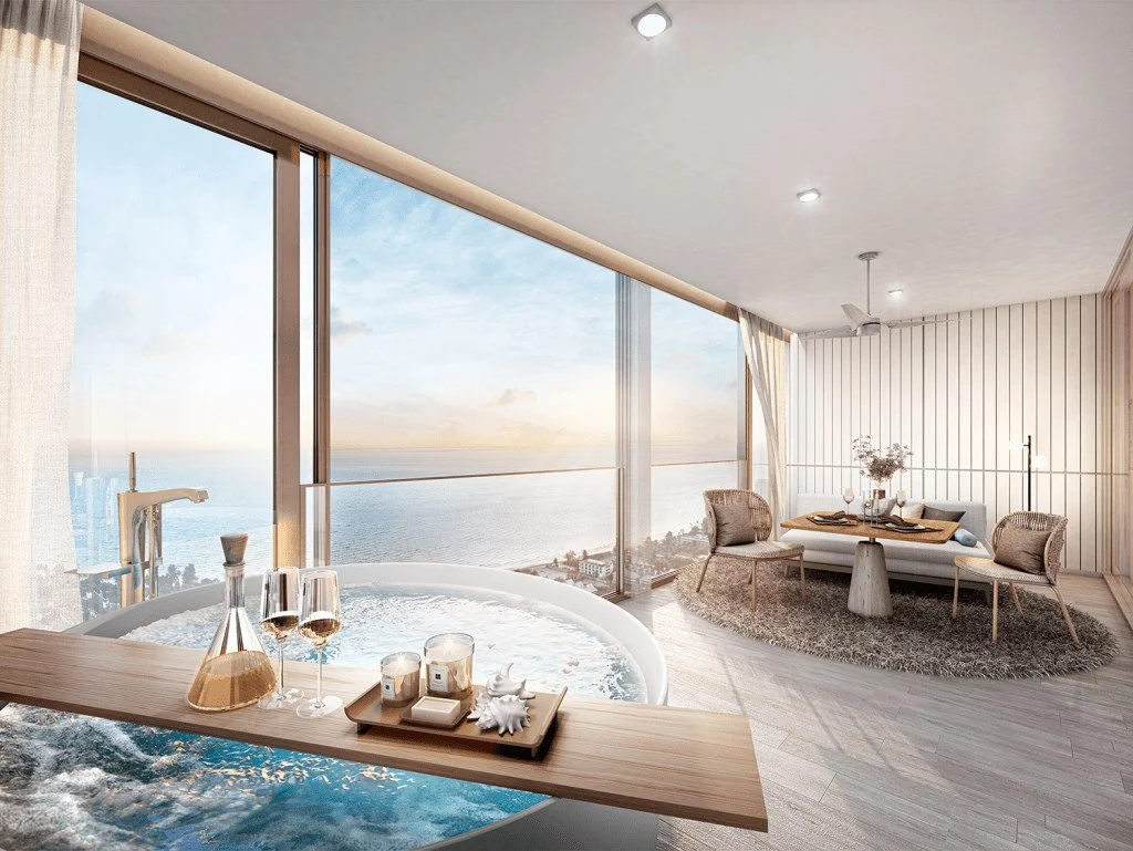 Indoor jacuzzi and lounge space at Vehha Hua Hin with panoramic sea views in Hua Hin, Thailand.
