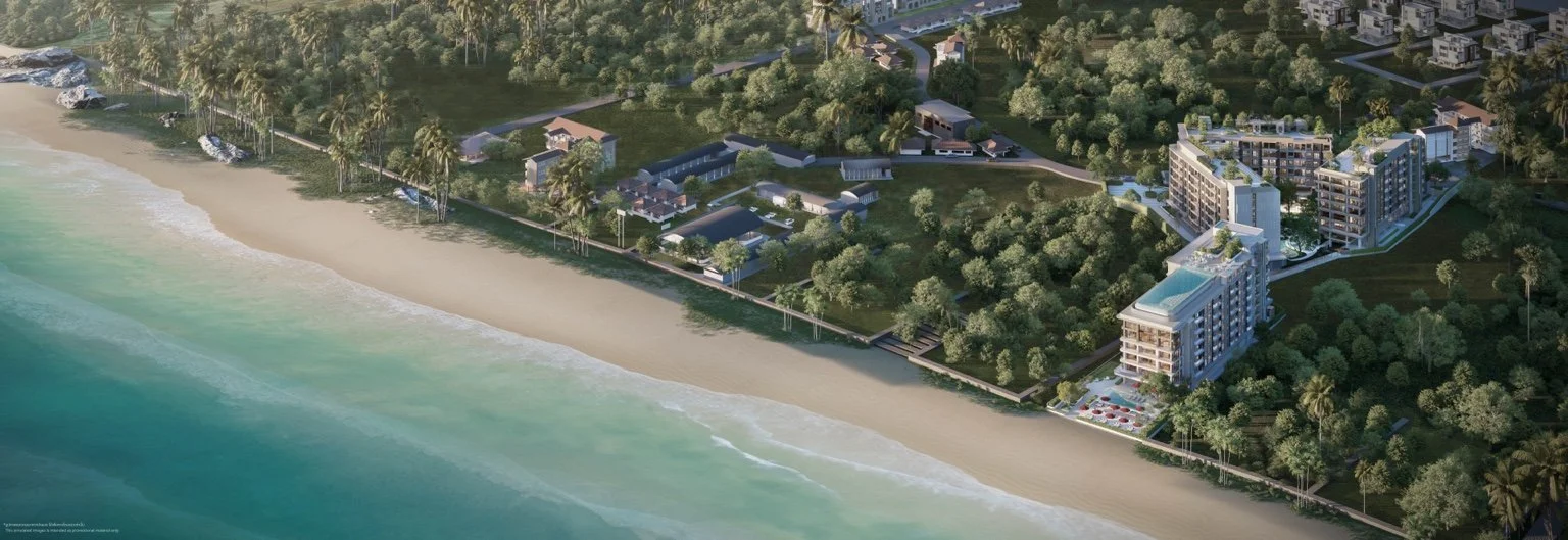 Aerial view of The Panora Estuaria beachfront setting in Baan Amphur, Pattaya.