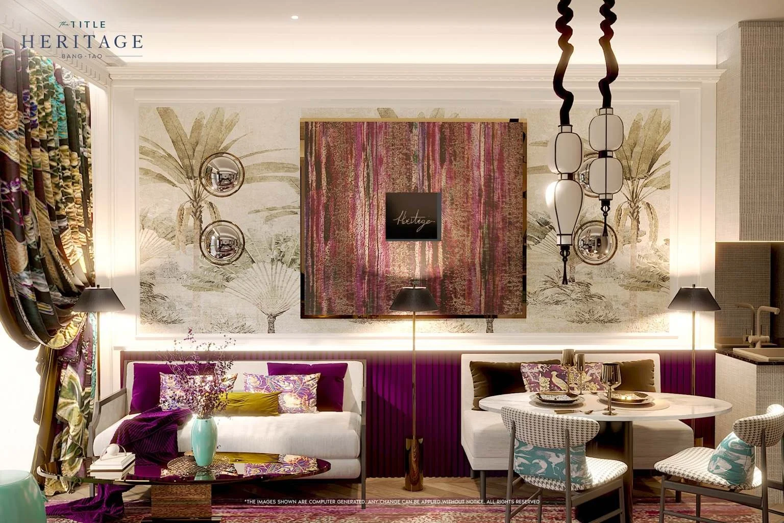 Compact 36 sq.m one-bedroom condominium interior at The Title Heritage Bang Tao with integrated living, dining and sleeping areas.