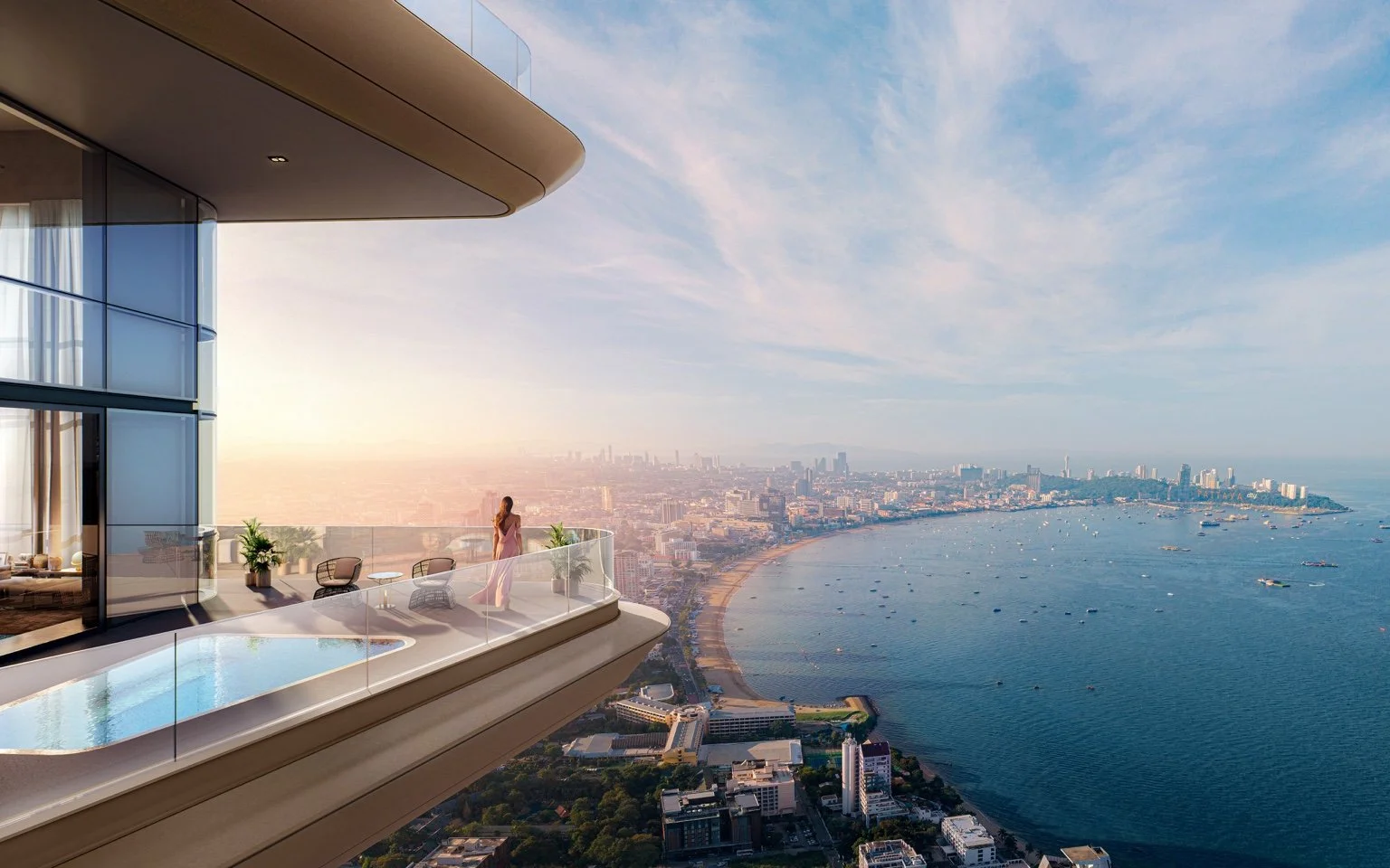 Once Wongamat balcony overlooking the beach and sea.