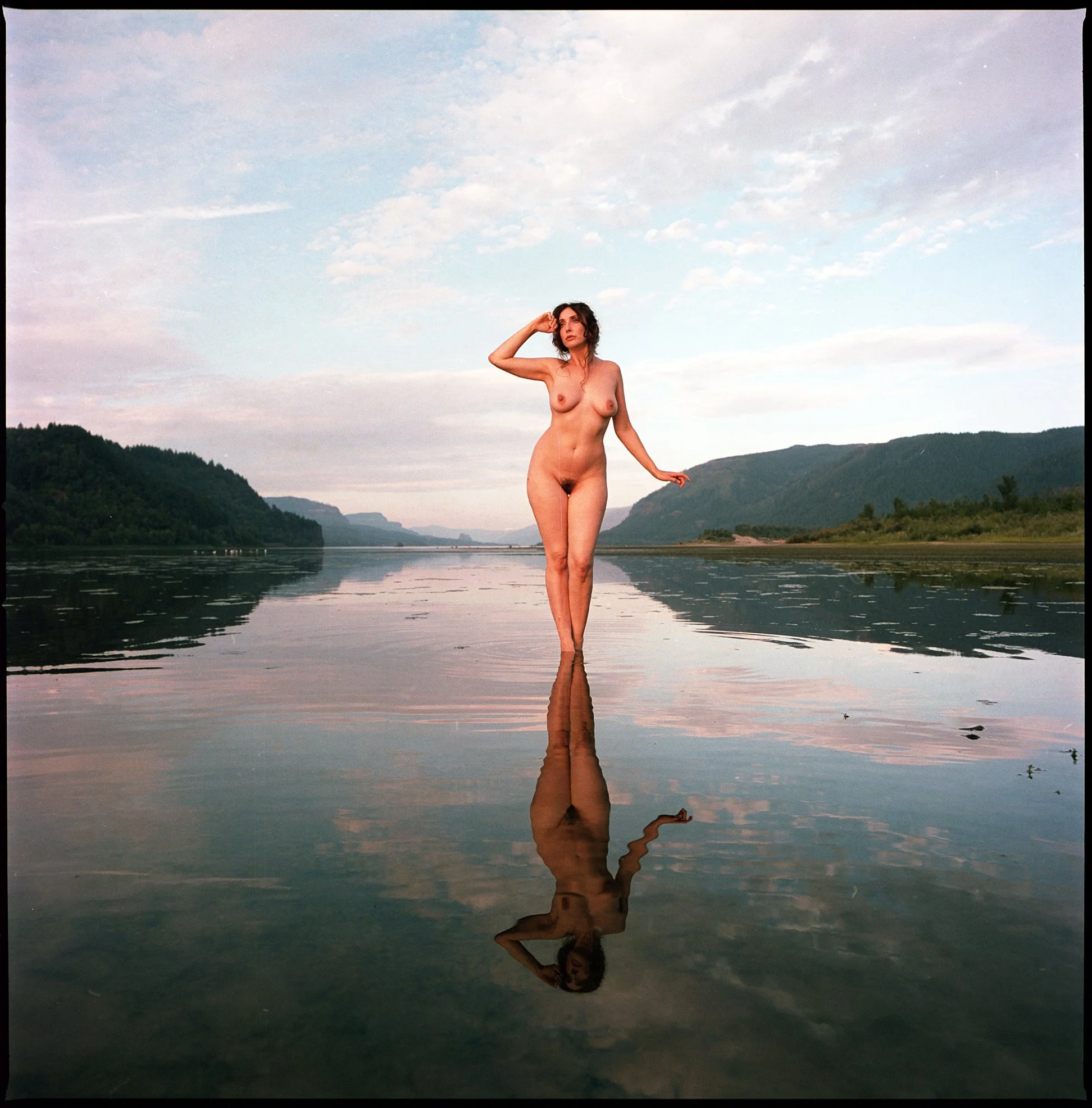 Fine art nude photographed on Kodak Ektar color negative film and a Hasselblad 500c/m medium format camera at Rooster Rock state park
