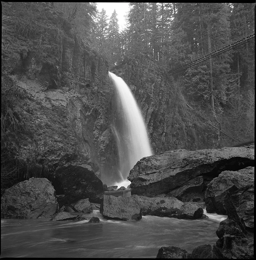 Drift Creek Falls located near the Oregon Coast just outside of Lincoln City Oregon photographed with a Hasselblad 500cm and Kodak Tmax medium format black and white film