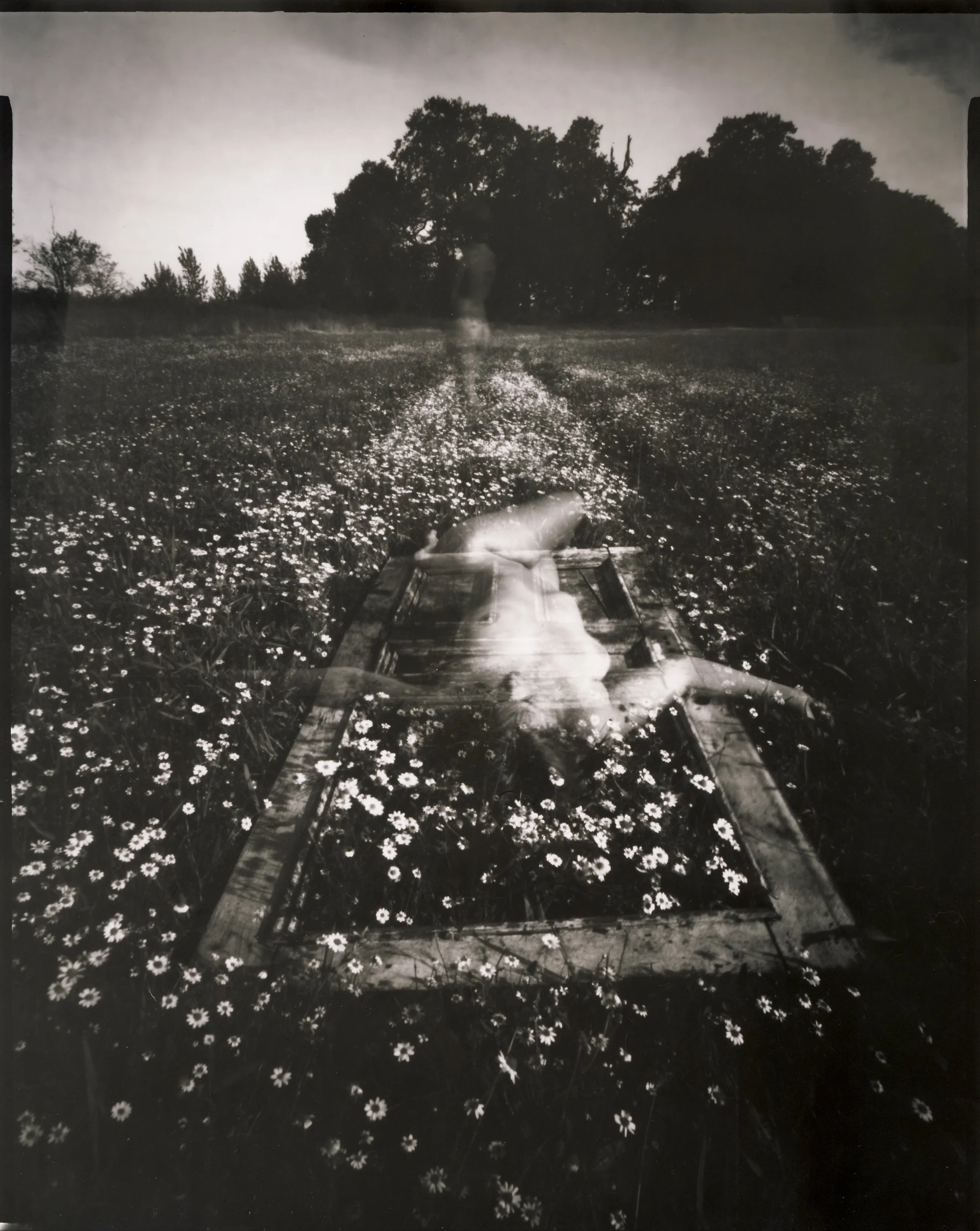 Large format pinhole photograph of a nude woman on Sauvie Island using Ilford Direct Positive Paper