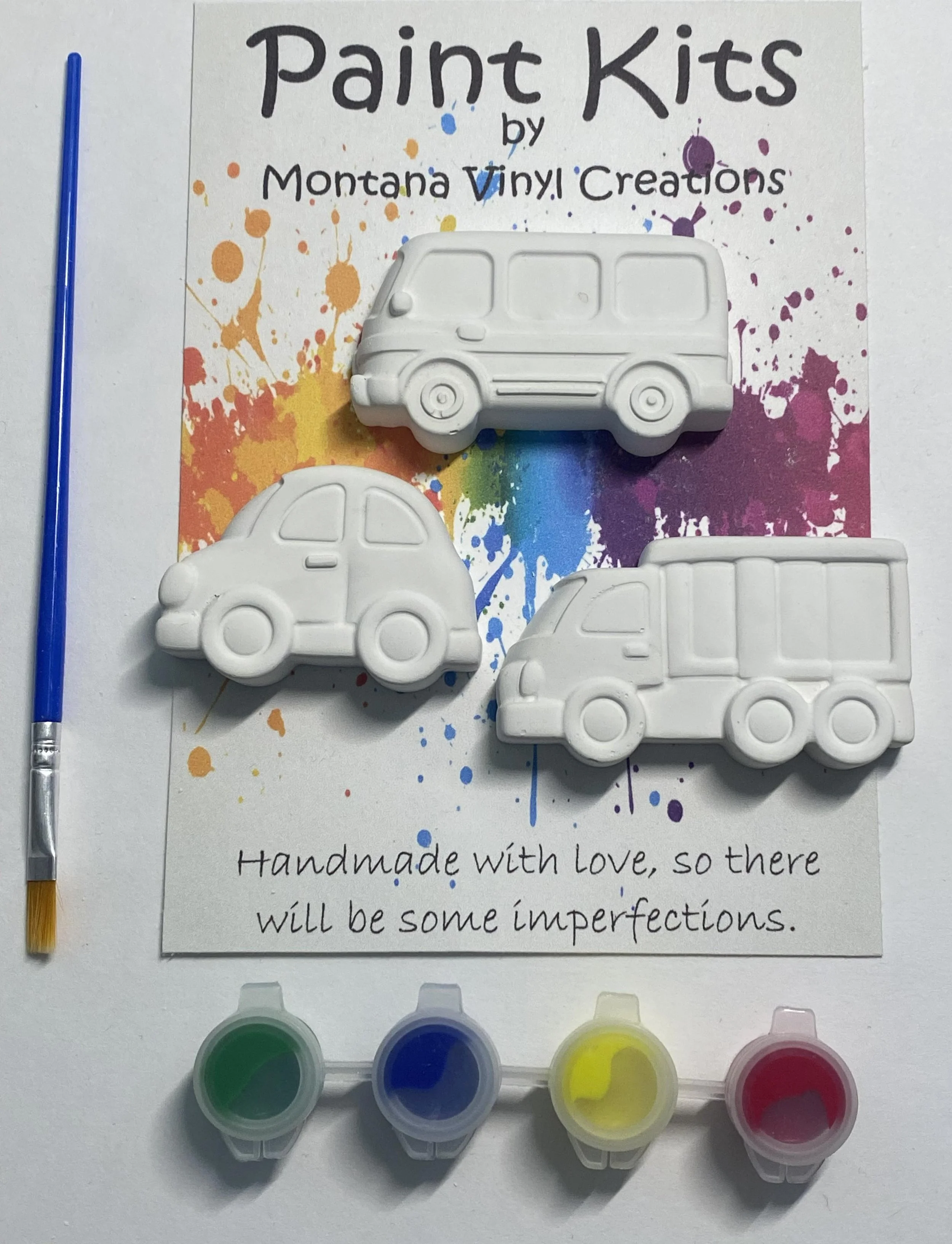 Car, Bus, and Truck set of three plaster paint kit