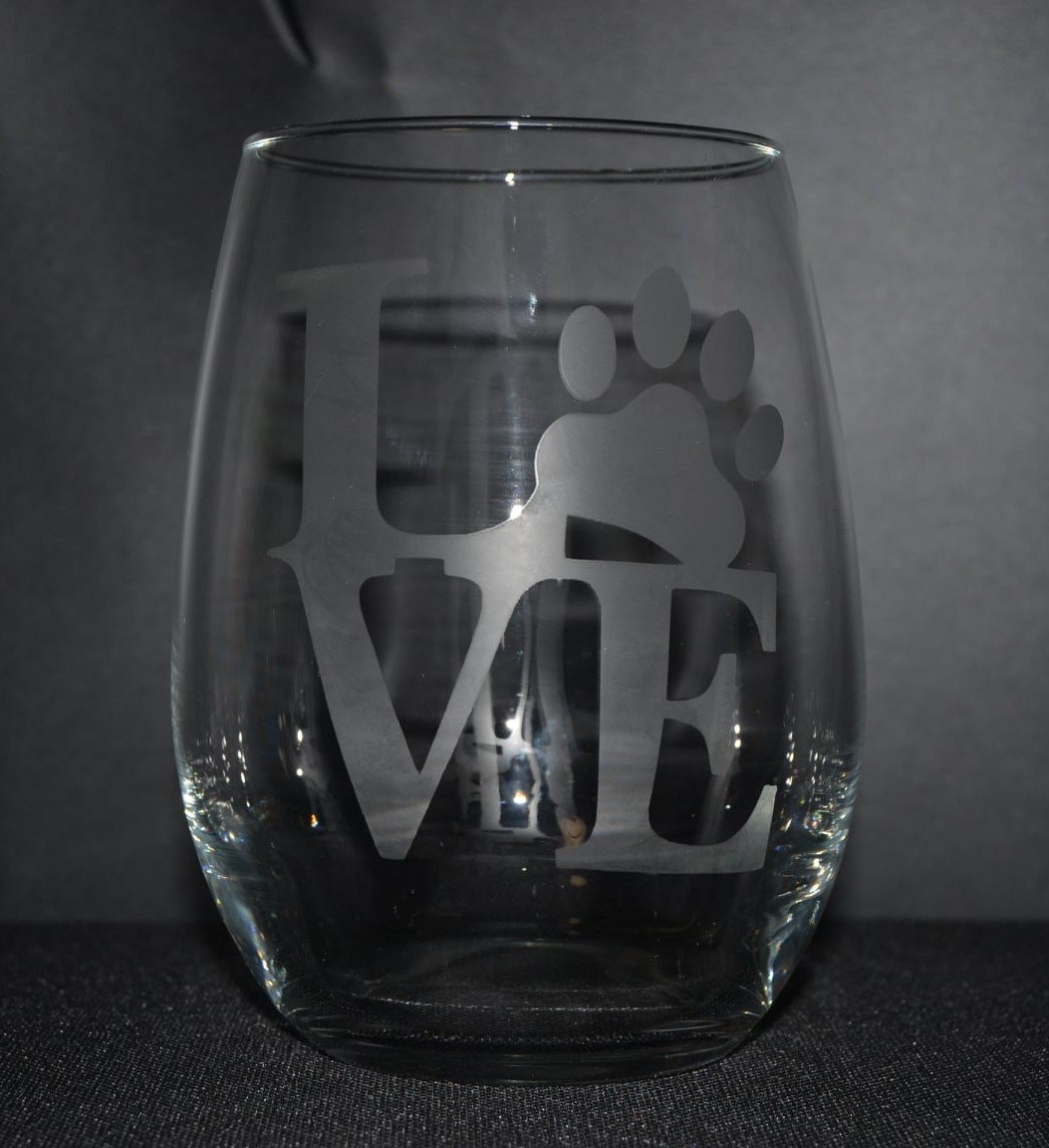 Etched Love Paw Print Wine Glass