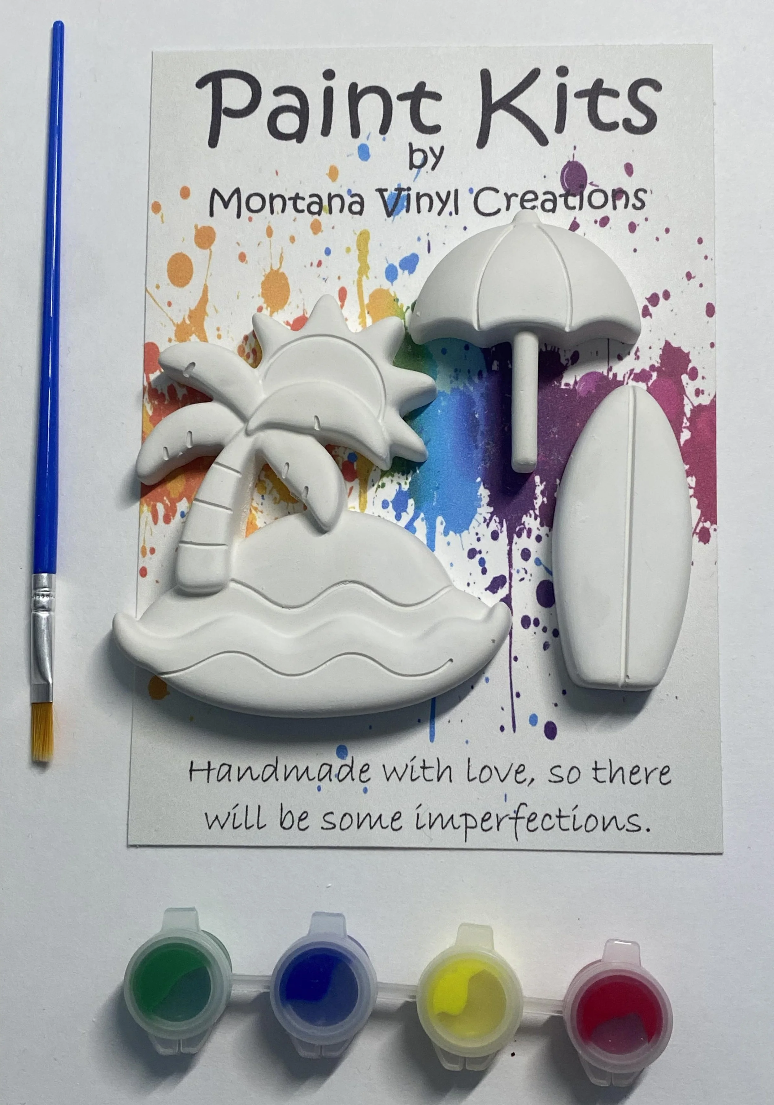 Palm tree, surfboard and umbrella plaster paint kit